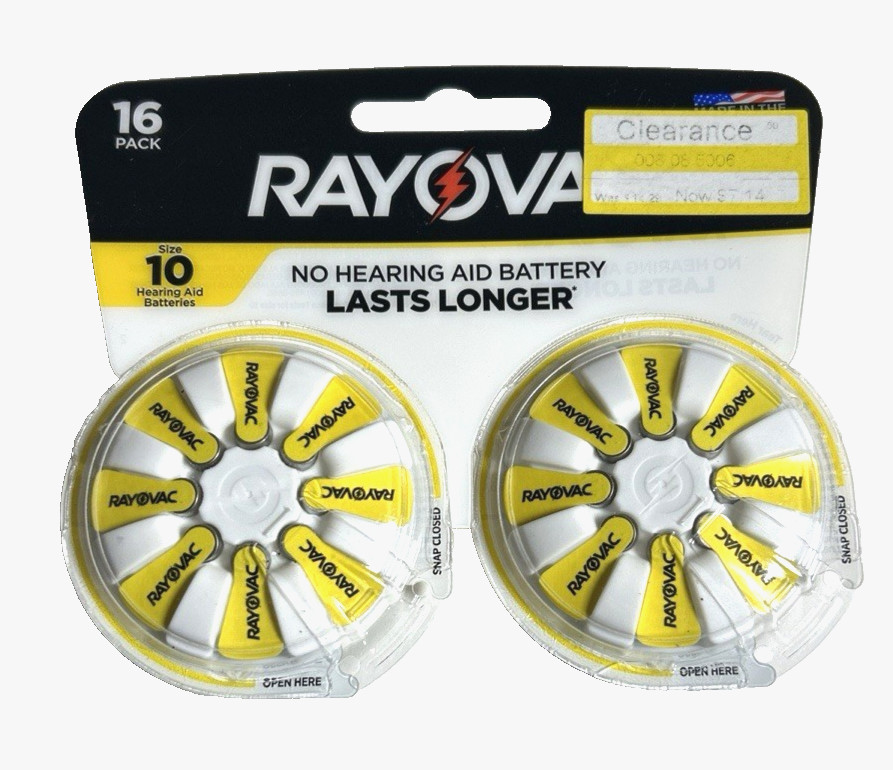 Rayovac Size 10 Yellow Hearing Aid Batteries 16 Batteries Expires 07/2024