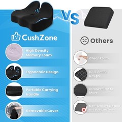 Portable Ergonomic Seat Cushion with Removable Cover – Ideal Pain Relief, Black