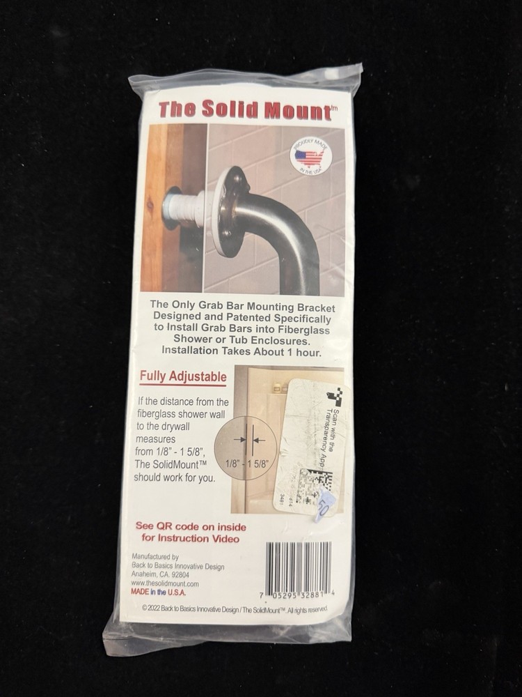 Grab Bar Mounting Kit for Fiberglass Showers The Solid Mount Made in The U.S.A.