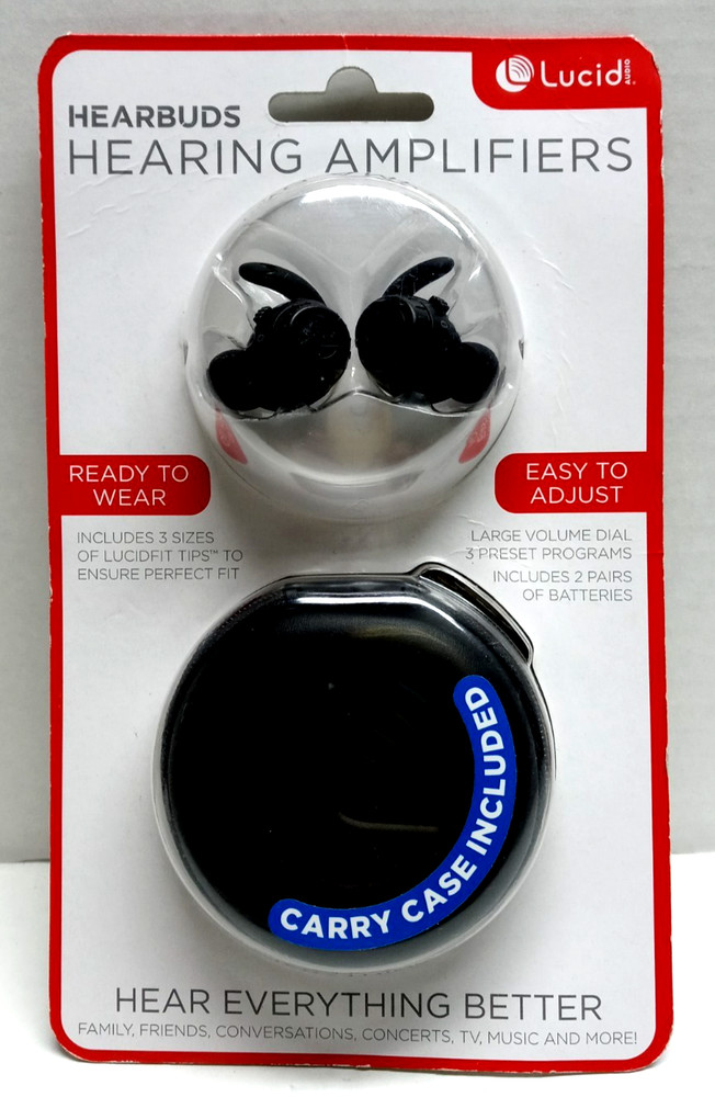Lucid Audio HEARBUDS Hearing Amplifiers Carry Case Tips & Batteries Included NEW