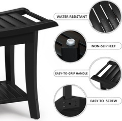 Bamboo Shower Bench inside Shower Stool with Space-Efficient Storage Shelf, Show