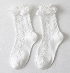 Women’s Mid-Calf Ruffle Socks, Fashion Girls Princess Cotton 5-8 3 Pairs-white