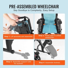 30lb Foldable Wheelchair: Aluminum, 18″ Seat, 3-Angle Footrest, 22″ Solid Tires