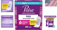 Poise 5 Drop Maximum Absorbency Pads, 12 Hour Protection, 84 Count Long Length