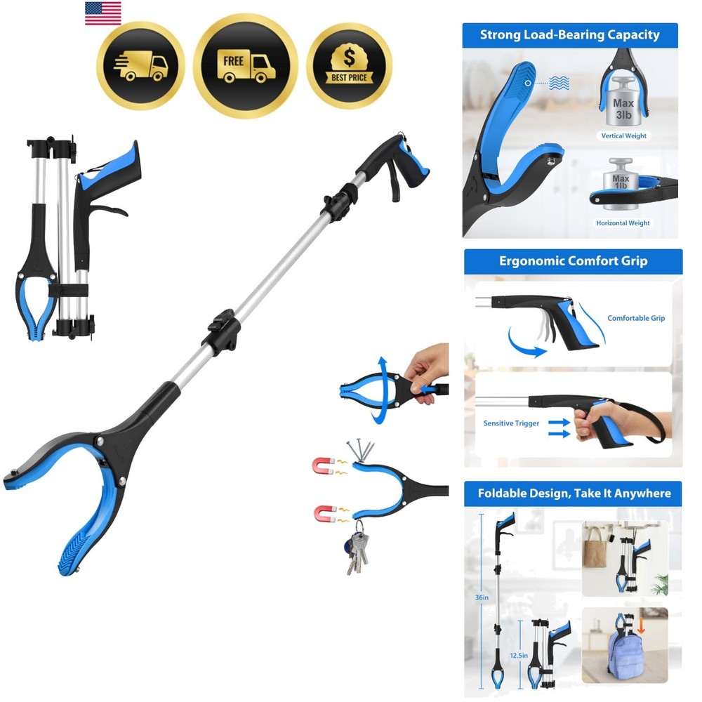 Grabber Reacher Tool 36 Inch, Foldable Grabber with Anti-Slip 360° Rotating J…