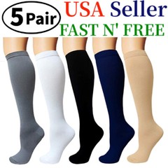 (5 Pairs)15-20mmHg Graduated Compression Support Socks Knee High Men Women S-XXL