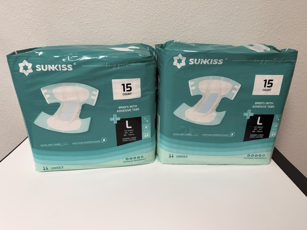 Pack Of 2 Sunkiss Incontinence Briefs Large 35-44″ Maximum Absorbency 15 Count