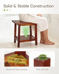 Teak Shower Bench, 16″ Solid Acacia Wood Shower Stool Waterproof Shower Seat wit