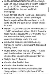 Medline Superlight Folding Aluminum Rollator, 4-Wheel 6in, Seat, 250 lb Red