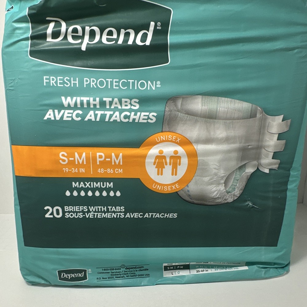 Depend Fresh Protection With Tabs Briefs S/M 20 Count Maximum Absorbency Unisex