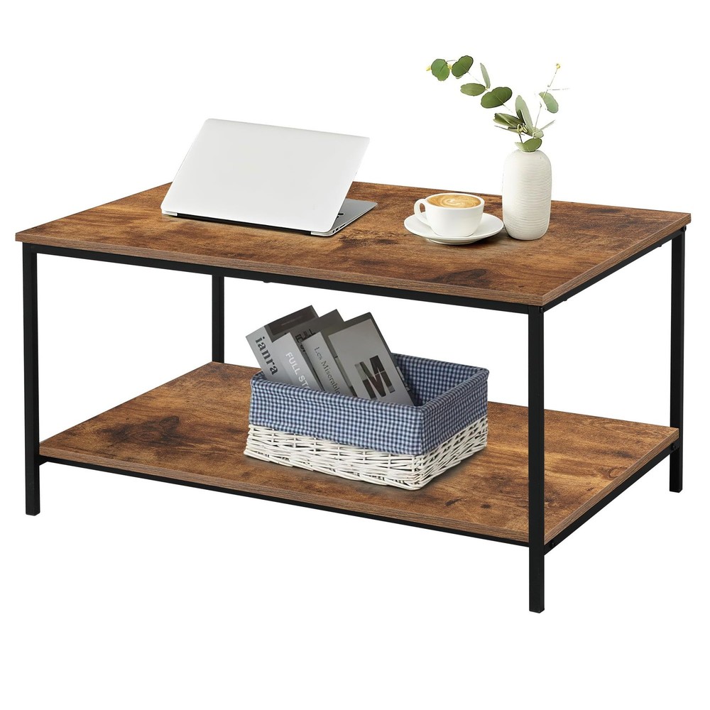 Senig Small Brown Rectangle Wood And Metal Coffee Table Storage Shelf For Small