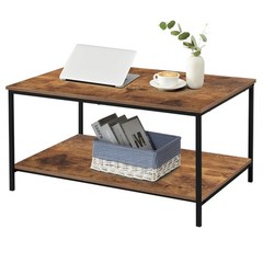 Senig Small Brown Rectangle Wood And Metal Coffee Table Storage Shelf For Small