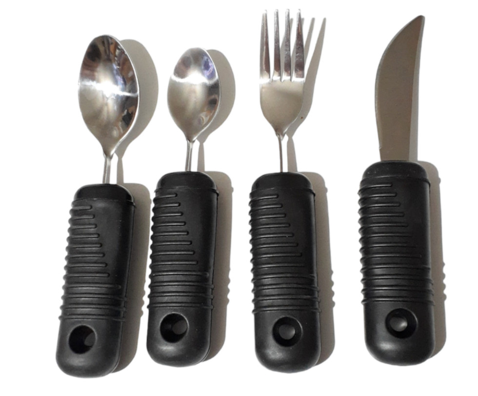 4 Pc Sammons Preston Sure Grip Fork Knife Spoon Aid Utensil Silverware Bendable