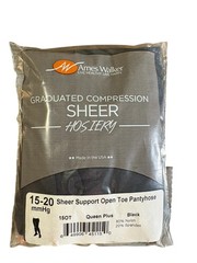 Ames Walker Graduated Compression Sheer Hosiery Open Toe 15-20 mmHg Black Queen+