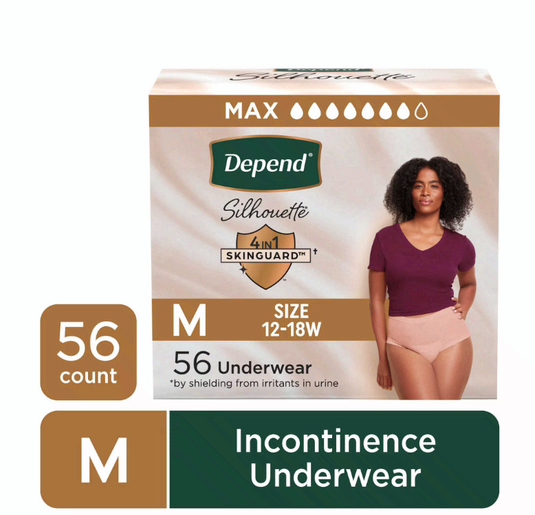 Depend Silhouette Incontinence & Postpartum Bladder Leak Underwear, M, 56 Count