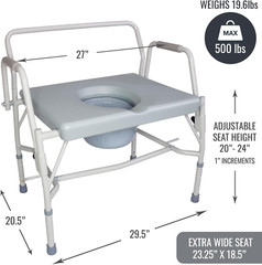 DMI Drop Arm Portable Toilet Commode, Extra-Wide Seat, 500 Pound Weight Capacity