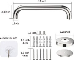 Versatile 12 Inch Grab Bar for Bathroom & Kitchen, Self-Adhesive Hook Included