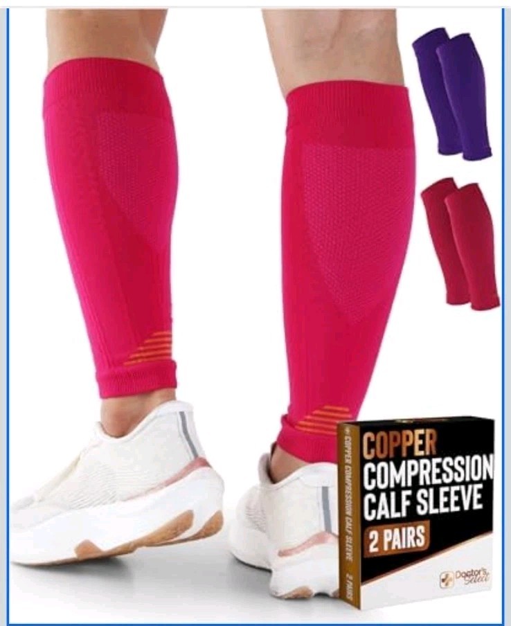 Doctors Select 2 Pairs Copper Calf Leg Compression Sleeve XXL Pink Purple Unisex