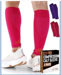 Doctors Select 2 Pairs Copper Calf Leg Compression Sleeve 3XL Pink Purple Unisex
