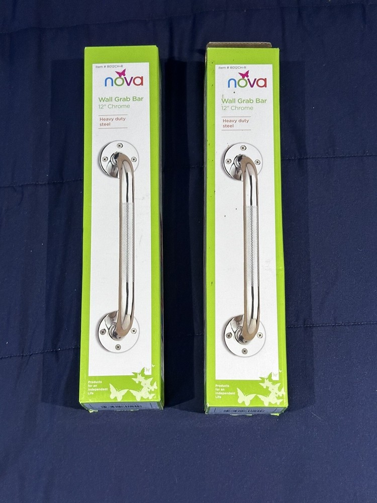 Set Of 2 Nova Ortho Med Wall Grab Bar 12″ CHROME #8012CH-R Heavy Duty Safety Bar