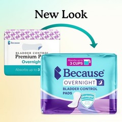 Because Overnight Incontinence Pads for Women – Moderate-to-Heavy Absorbency for