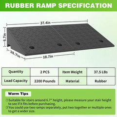 6.7″ Non-Slip Rubber Wheelchair Ramp – 2PCS, 2200Lbs Load Capacity