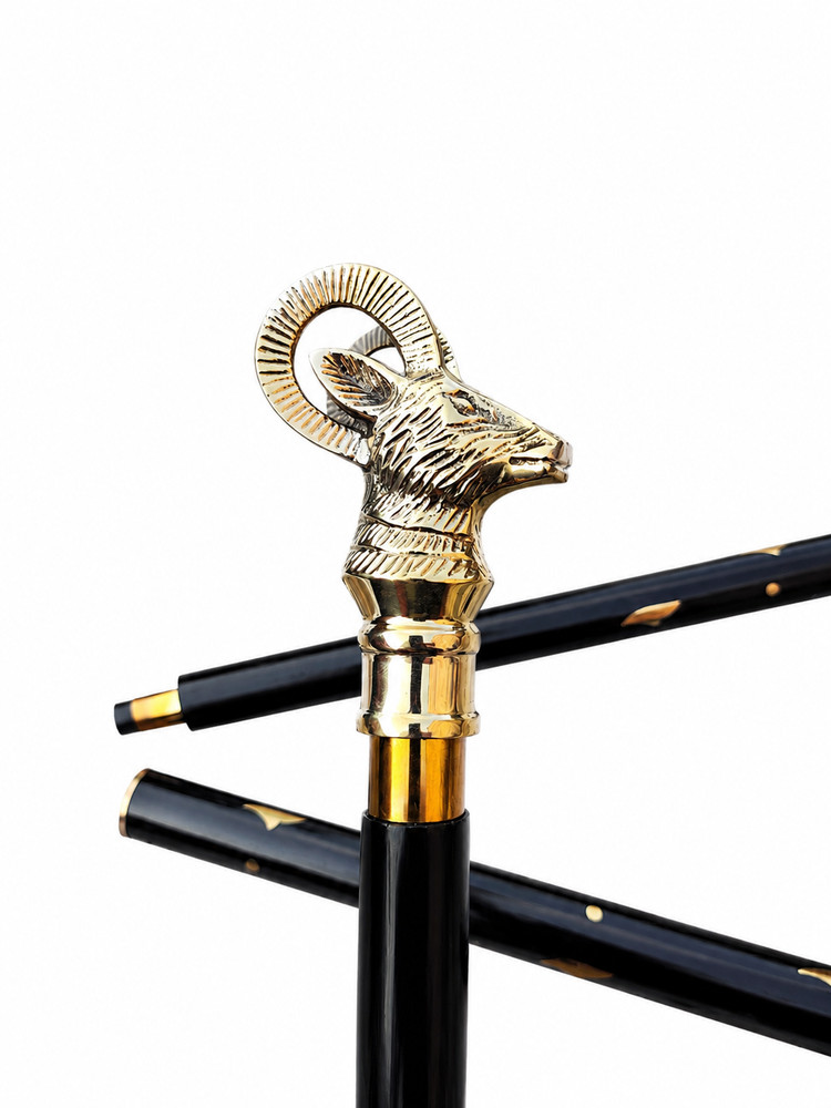 Brass walking cane Ram head cane Ram walking stick Luxury walking cane