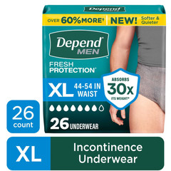 Depend Fresh Protection Men’s Incontinence Underwear, XL, 26 Count