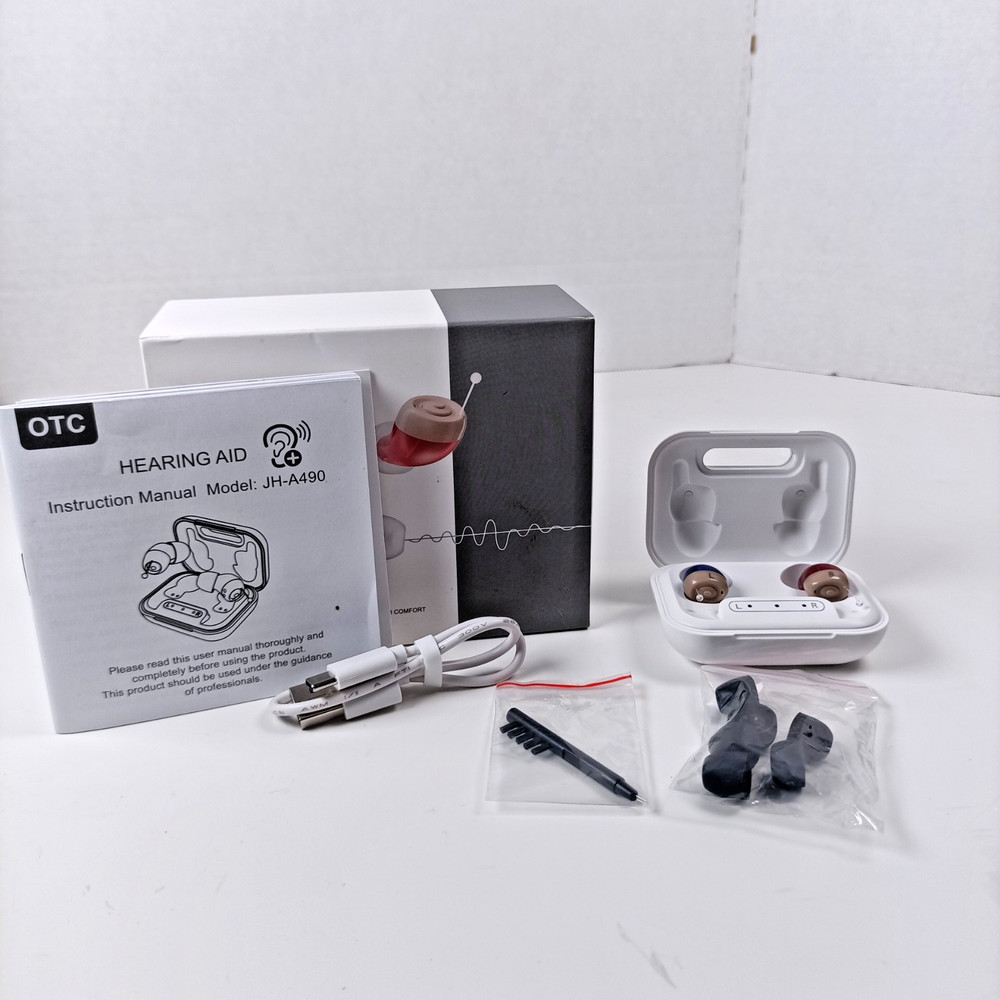 Oricle JH-A490 OTC Hearing Aids Rechargeable Pair NIOB Black Ear Tips