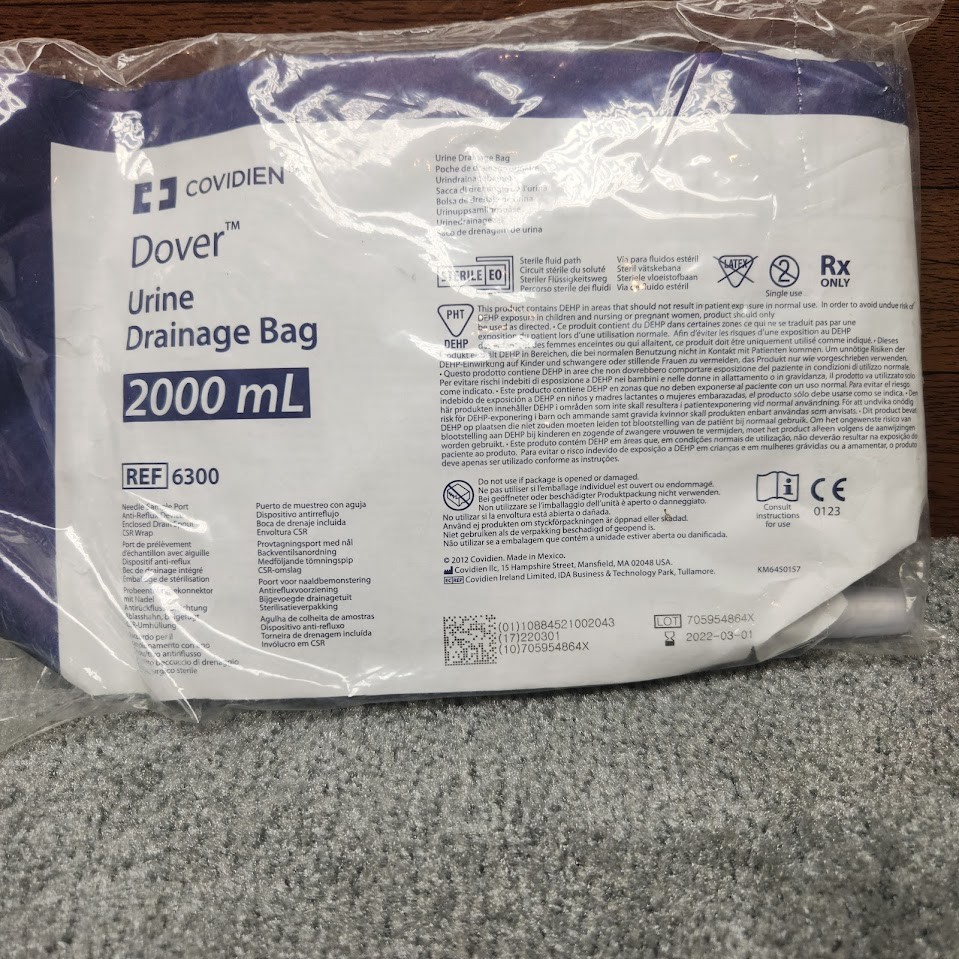 Dover Urine Drainage Bag 2000mL Dated 2022 Expired Sterile Pack Med Training