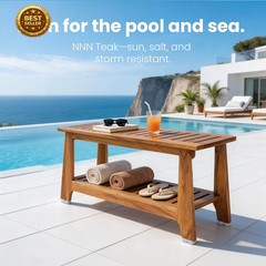 36″ Commercial Teak Shower Bench – 8 Non-Slip Leveling Feet & 350 Lbs Capacity |