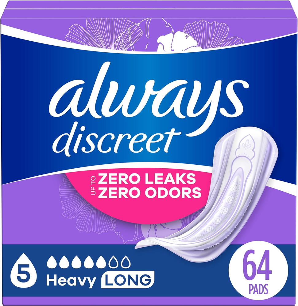 Always Discreet Adult Incontinence Pads for Women 64 Count