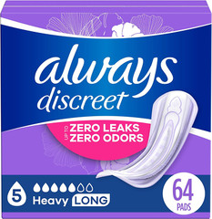 Always Discreet Adult Incontinence Pads for Women 64 Count
