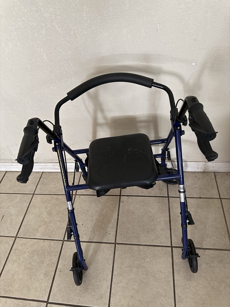 Blue/Black 4-Wheel Rollator Walker, Adjustable Handles, Handbrakes, Padded Seat