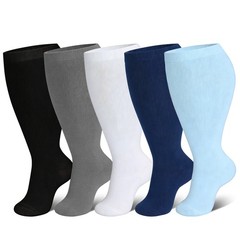 Plus Size Compression Socks 1/3/5 Pairs, Unisex Non-Slip, Fast Dry for Sports