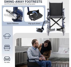 Monicare Transport Folding Wheelchair Flip Back Arm Swing Away Footrest 300lbs.