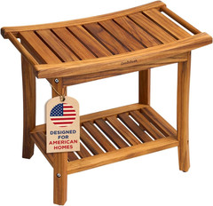 Premium 22″ Teak Shower Bench with Shelf – Waterproof, Non-Slip, 300 Lb Capacity