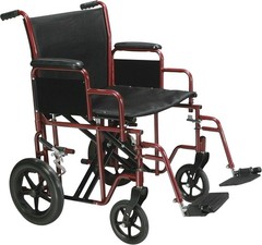 Drive Medical BTR22-R Bariatric Transport Wheelchair 22″ Seat Red 450 lb