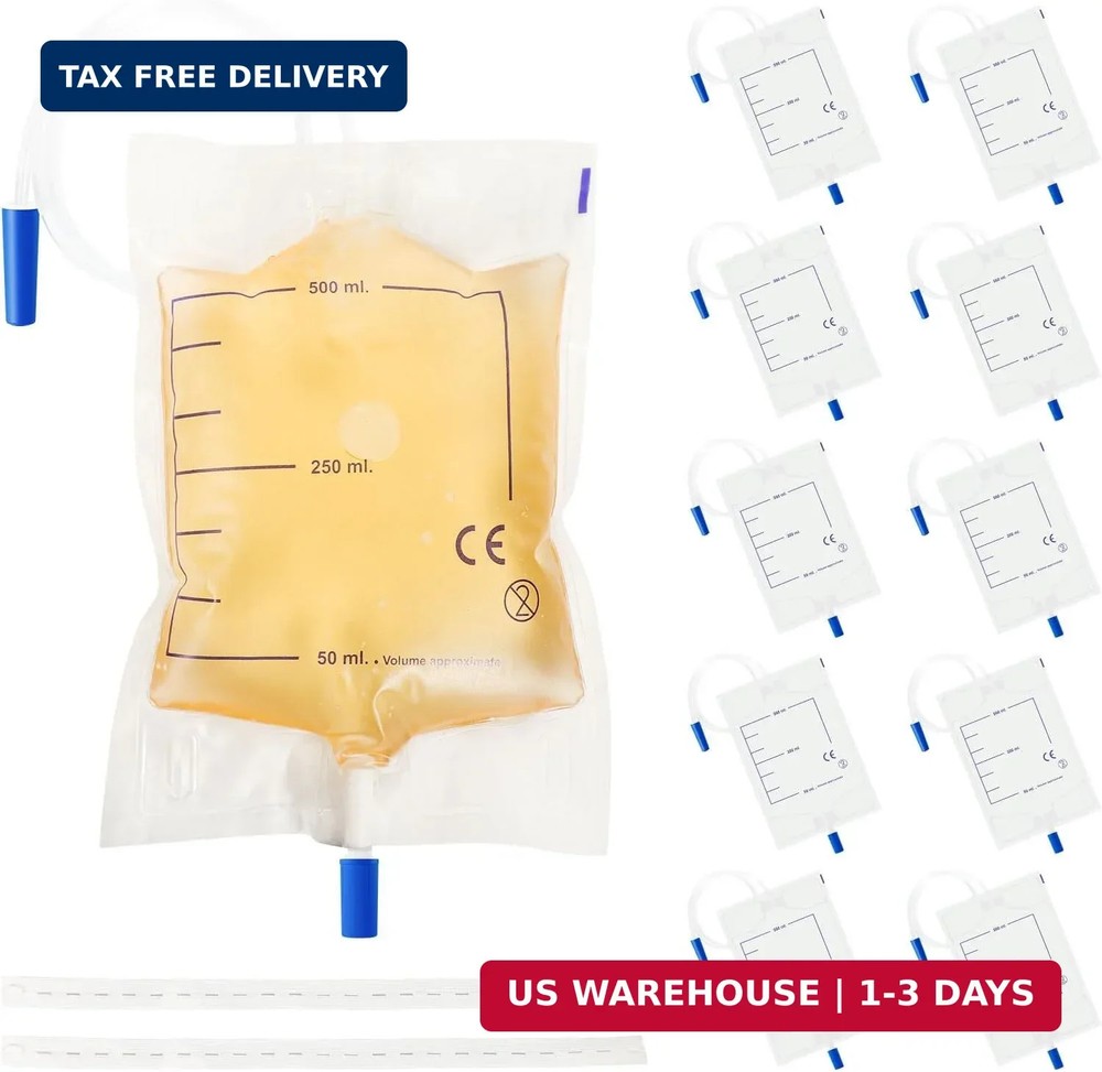 10 Pack Urine Drainage Bags with Adjustable Straps,Anti-Reflux Valve,500ML | Twi