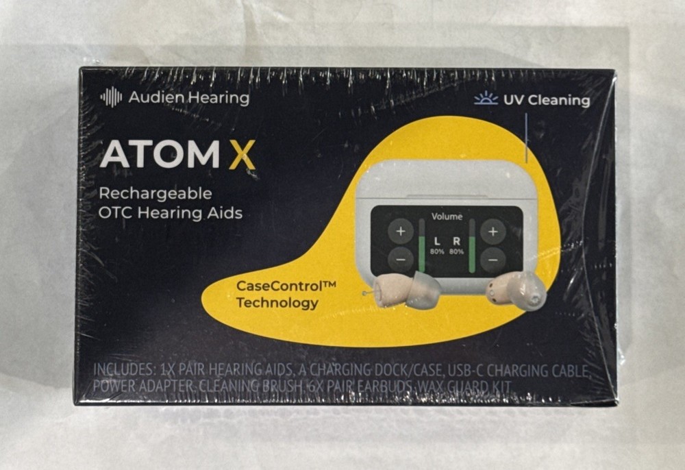 Audien Hearing ATOM X -Rechargeable OTC Hearing Aids-New Sealed