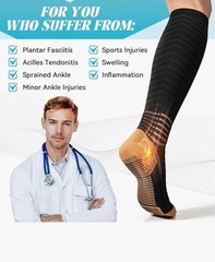 Copper Compression Socks Adult L Ankle Support V-Shape Gradient Mens 9.5-12 NEW