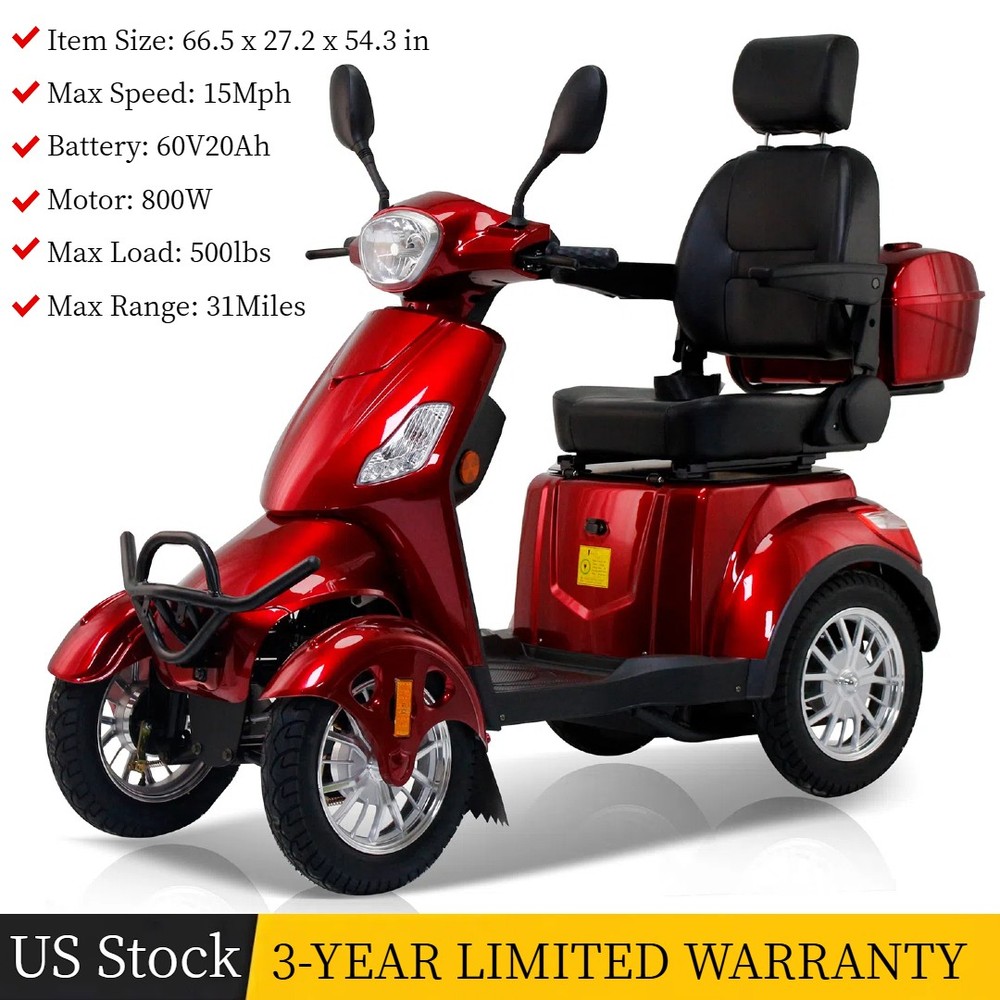 Four-Wheel Travel Mobility Scooter 800W 60V20AH Battery Motor for Adults Senior