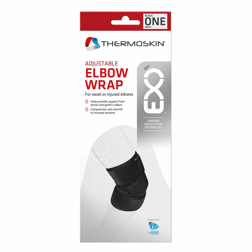 Thermoskin Exo Adjustable Elbow Wrap For Weak or Injured Elbows Black 80117