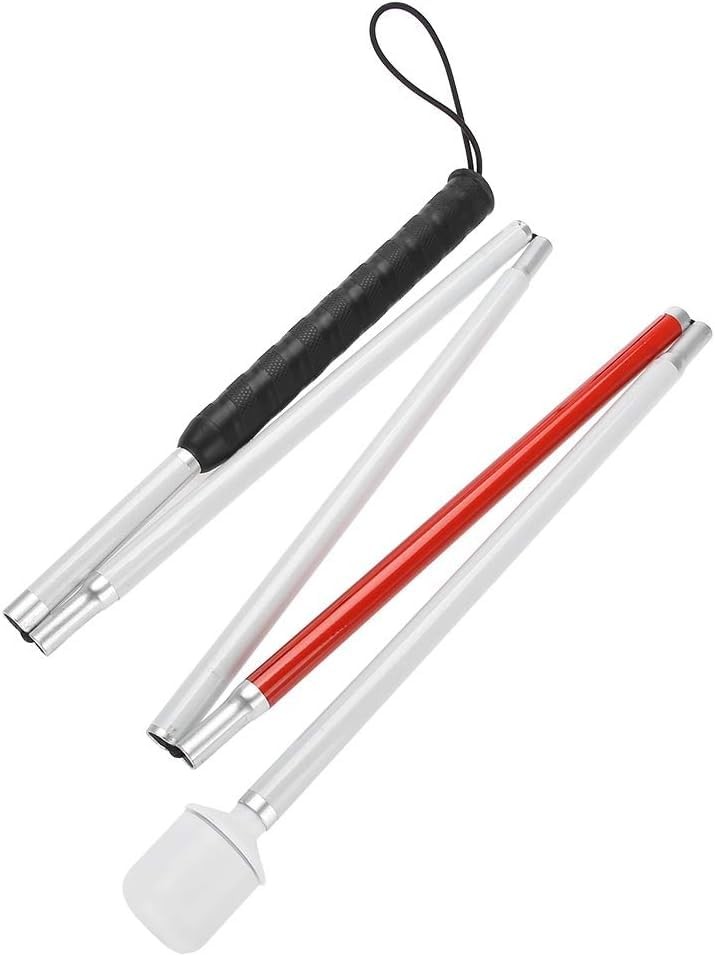 White Folding Blind Cane Walking Stick Red Reflective Tape 50.8 Inch Anti Slip