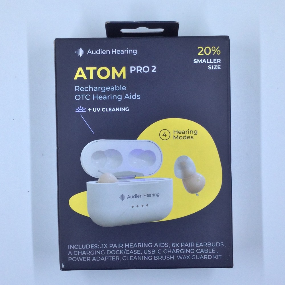 Audien ATOM PRO 2 Wireless Rechargeable OTC Hearing Aids NEW NOB
