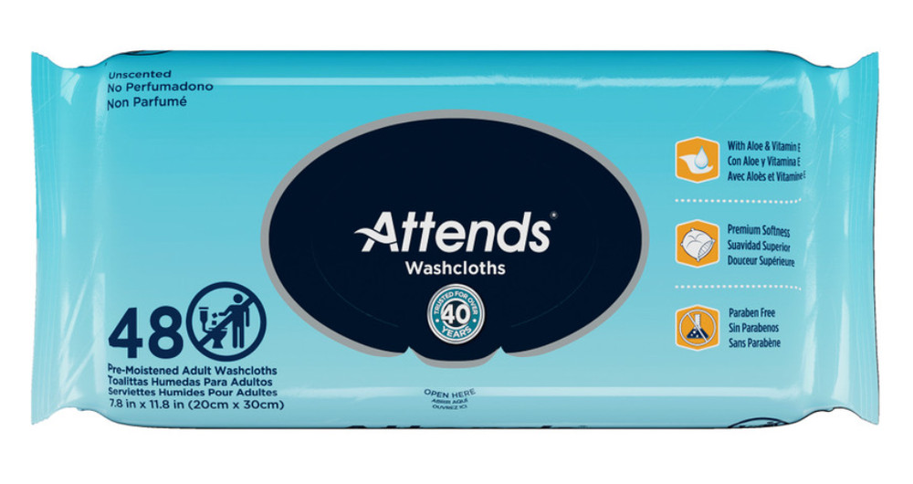 Attends Incontinence Washcloths, Unscented 7,8 x 11,8 inches , Case 192