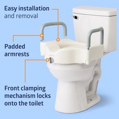 Medline Toilet Seat Riser w/Arms, 400lb Locking Fits Most White