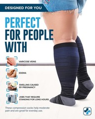 Plus Size Compression Socks Wide Calf 6XL 20-30mmHg Support 3 Pairs Line Patt…
