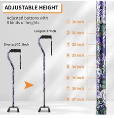 Foldable Walking Cane Floral Printed 5-Level Adjustable Height. Bottoms to Pick