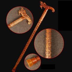 New Peach Wood Carved Walking Stick Cane Crutch Climbing Wooden Walker